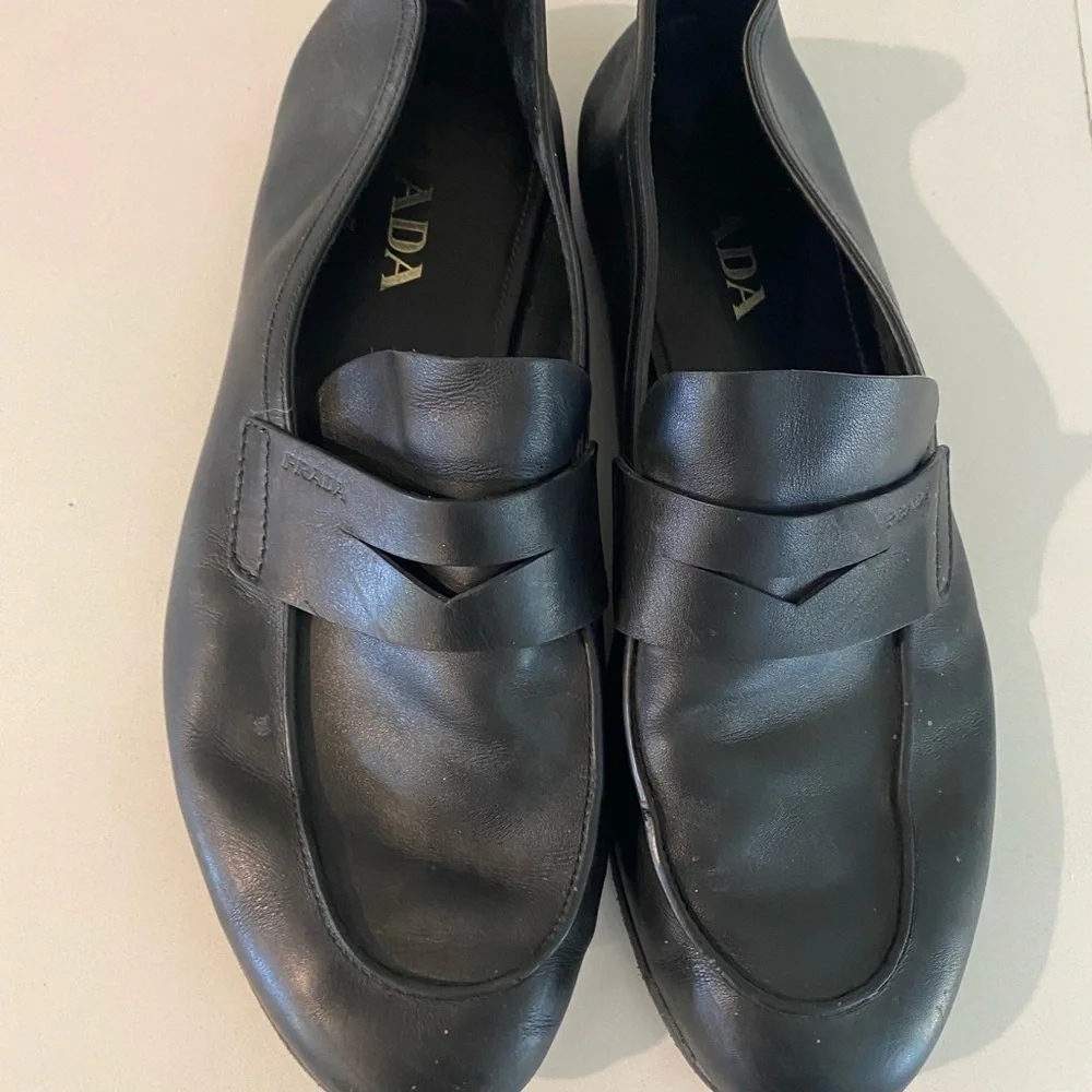 Prada Soffiano penny black mens loafers soft leather 9 1/2